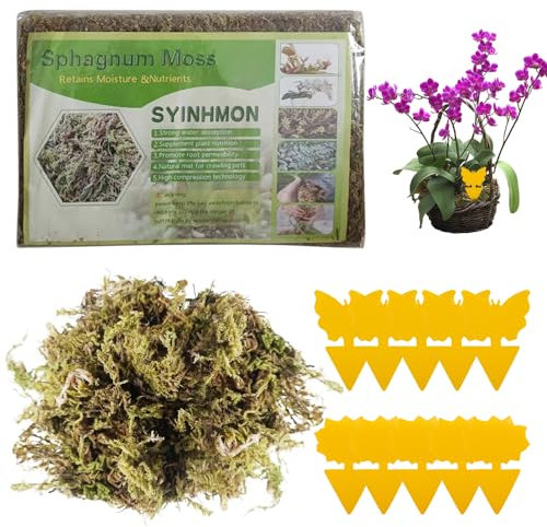 Natürliches Sphagnum Moos, 500g Blumenerde Zimmerpflanzen, Reptile Sphagnum Moss, Moos Deko Erhöhung der Luftfeuchtigkeit, Organisches Torfmoos Organischer Dünger mit Gelbsticker Trauermücken