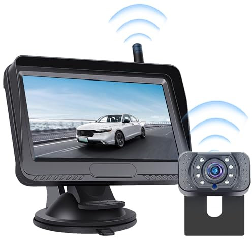 OBEST Juego de cámara de visión Trasera inalámbrica Digital con Monitor LCD de 4,3 Pulgadas, IP69, Resistente al Agua, Sistema de Asistencia de estacionamiento, Luces LED de visión Nocturna, Gran