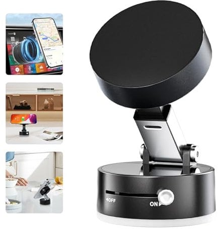 SOLUAME Magnetic Suction Phone Holder Easy to Operate and Carry Foldable Adjustable Vacuum Magnetic Phone Holder for Car/Bathroom/Gym/Kitchen Multi-scene Application (Black)