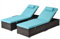 CONCEPT Fábrica | Juego de 2 tumbonas de resina trenzadas Punta Cana marrón | Respaldo reclinable + Tableta lateral | Cojines azul turquesa desmontables | Baño de sol Confort Jardín & Piscina