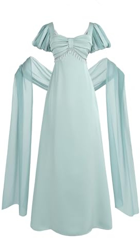 Fiamll Regency Kleid Damen Ballkleider Lang Viktorianische Kleider für Hochzeit mit Schal und Handschuhen XL