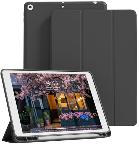ZOPSGYU Hülle für iPad 9./8./7. Generation 10,2 Zoll, Schwarz | Hülle für iPad 2021/2020/2019 mit Stifthalter, Dünne Tablet Schutzhülle mit Weicher TPU Rückseite, Auto Schlafen/Wachen