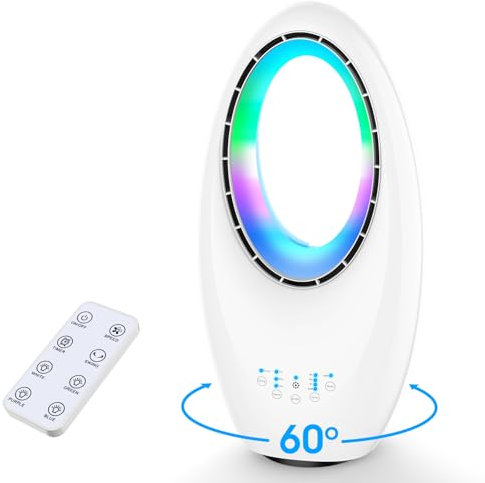 Turmventilator Standventilator mit Fernbedienung Leiser Ventilator Tischventilator oszillierend Fernbedienung LED Beleuchtung 3 Modi, 7.5h Timer,58cm Oszillation Bladeless Fan für Schlafzimmer Büro