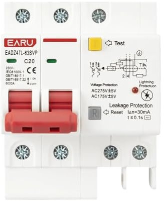 Diferencial Auto Rearmable Disyuntor diferencial de 230 V, 2 polos, con protección contra sobrecargas y sobretensiones RCBO y RCCB con protección contra rayos MCB. Diferencial Auto Rearmable(40A)