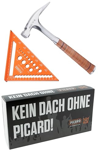 PICARD x DACHKRONE Set 3 – Ganzstahl-Latthammer Nr. 790 1/2 & Zimmermannswinkel 180 mm mit Bohrlehre