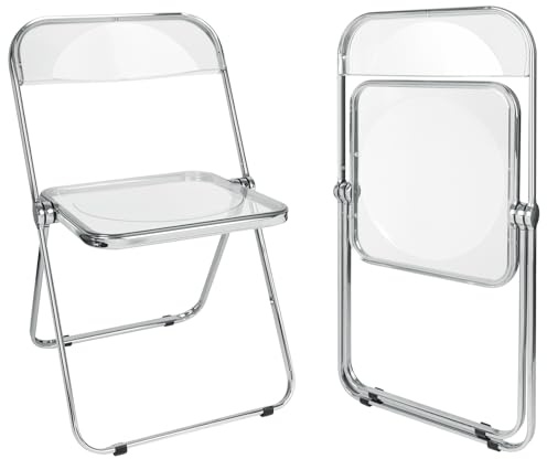 1 x Klappstuhl, modern, aus transparentem Acryl, stapelbar, aus Kristall, Wohnzimmersitz aus PC-Kunststoff, verchromter Rahmen und klappbarer Stuhl, transparent