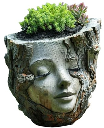 manhegari Übertopf Mit Gesicht, Mädchenkopf-Sukkulenten-Übertopf 13x14x13cm Kreatives Harz Head Pflanzer Gesichtspflanzgefäß Blumentöpfe Für Drinnen Und Draußen Hofdekoration