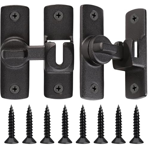 LLMSIX 2pcs Black 90/180 Degree Barn Door Latch, Heavy Duty Barn Door Lock, Sliding Gate Locks for Window Wooden Fences Arden Gates Shed Doors Cabinets