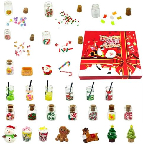 Advent calendar 2025,Gnome Accessories, wichtel zubehör,puppenhaus küchenzubehör,Pack of 24 Miniature Christmas Sweets and Drinking Set for Christmas Market,