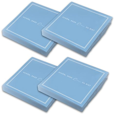 itenga Servietten „Schön, dass du da bist“ – 80 x Papier-Servietten, 3-lagig, 30 x 30 cm, Dekoration für Hochzeit, Geburtstag, Taufe, Kommunion, Konfirmation (hellblau)