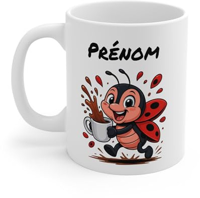 Teecustom Mug Hérisson Personnalisé – Tasse Café Mignonne et Énergique avec Prénom – Cadeau Original (Coccinelle)
