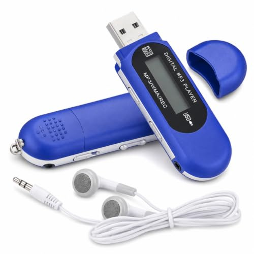 MENDUNER Lettore MP3 USB retrò, Lettore Musicale Digitale Compatto con Display LCD, Supporta MP3/WMA, Memoria Espandibile Fino a 32 GB, 20 Ore di Riproduzione con 1 Batteria AA, (BLUE)
