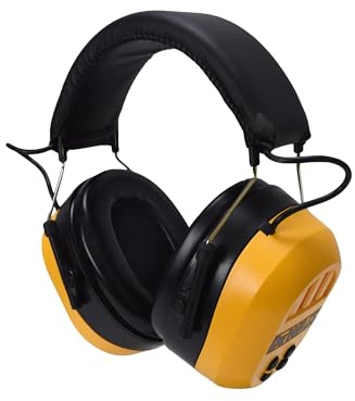 DEWALT DPG17‑BX Bluetooth hearing protector with integrated wireless audio and microphone. Features USB rechargeable battery, cushioned earmuffs, and adjustable padded headband.