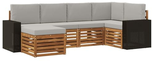 vidaXL Ecksofa Set mit Kissen 6 pcs Natürlich und Hellgrau, Outdoor-Sofa, Moderne L-förmige Lounge, Gartensitzgruppe für die Terrasse, bequemes Möbelset