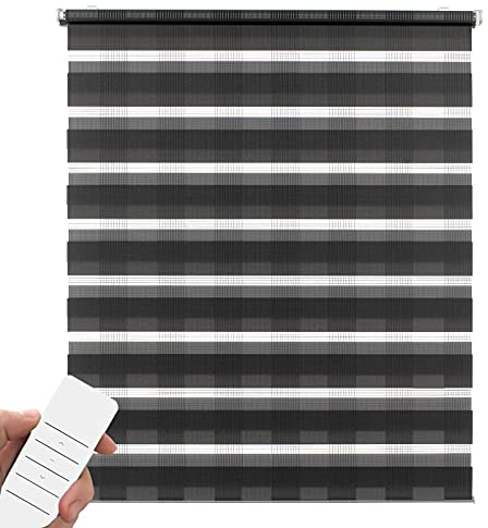 Elektrisches Doppelrollo für Fenster, Klemmfix ohne Bohren, Rollo mit Akku, transparent lichtdurchlässig – 75x150 cm karo anthrazit – Duo Rollo Klemmträger