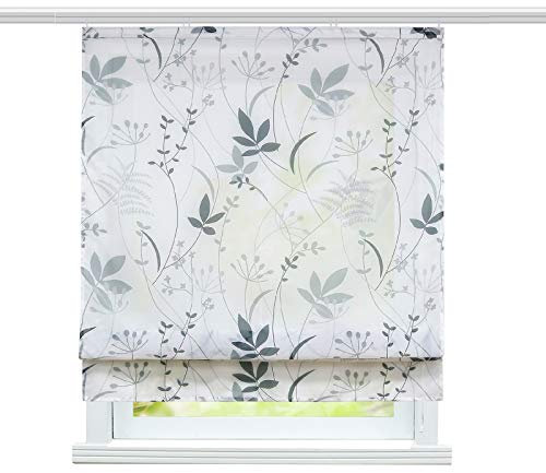 ESLIR Raffrollo Wohnzimmer Raffgardine mit Klettband Gardinen Küche Transparent Bändchenrollo Modern Voile Blatt Muster BxH 140x140cm 1 Stück