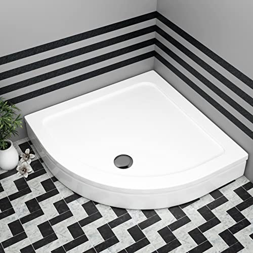 Bathroom Quadrant 800 x 800mm Shower Tray with Riser Kit Plinth for Shower Enclosure Gloss White Slimline