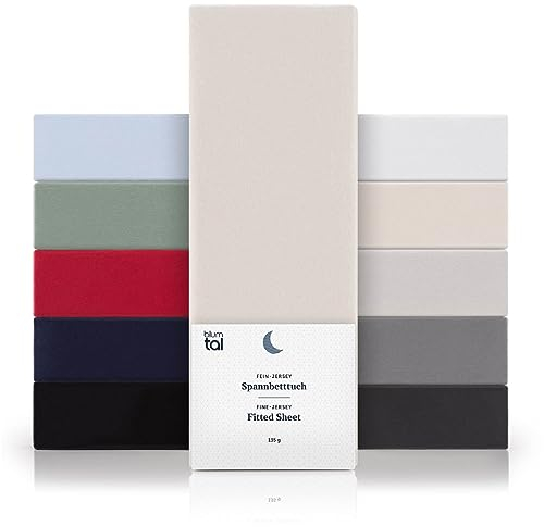 Blumtal® Basics Spannbettlaken Jersey - Baumwolle - Oeko-TEX zertifiziertes Spannbetttuch - Matratzenbezug - Leintuch Elfenbein 140x200cm
