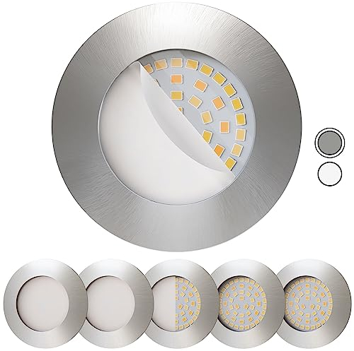 Scandinavian home 6er Set LED Einbaustrahler Dimmbar WarmDim 230V 5,8W Warmweiß 60mm - 70mm I Badezimmer geeignet ICRI 90 580lm 3100K 68mm I Edelstahldesign mit Milchglas I LED Spot flach
