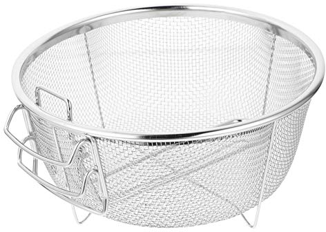 DOITOOL Chip Pan Basket : Stainless Steel Deep Fry Basket with Folding Handle, Round Strainer Holder for Kitchen Frying Chips Pasta Spaghetti, Noodle (7.67inch Silver)
