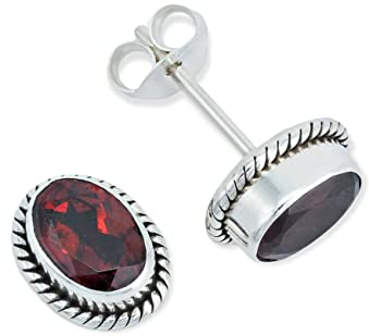 Ohrstecker 925 Silber Granat roter Stein Edelstein Ohrringe echt Silber Damen Sterling Silber Stecker Geschenk(MOS-021-52)