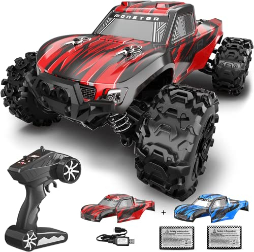 Guo Kai Verbessertes RC-Auto für Jungen, schnelle RC-Autos im Maßstab 1:18 für jedes Gelände, bis zu 25 km/h Rock Crawler RC Truck 4x4 Offroad, wasserdicht, 2,4 GHz mit Zwei Schalen, Batterie 40+ Min