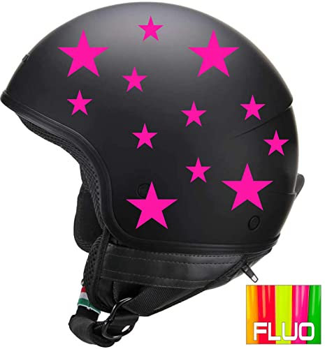 Pimastickerslab Kit 74 Adesivi Stella per Casco Moto Auto Serbatoio Valigia Universale Decal Scegli Colore cod. 1776 (046 Rosa Fluo)