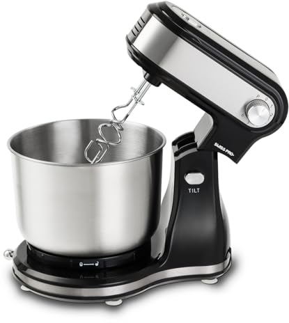 Swiss Pro+ Küchenmaschinen, rührgeräte & mixer - Teigknetmaschine mit Deckel - 300W - Edelstahl - Schwarz - 3,5L