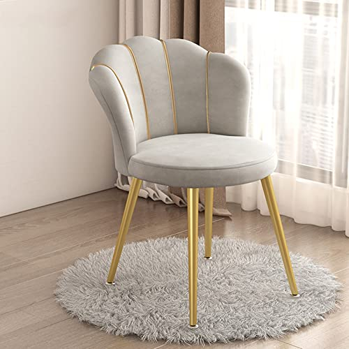 JHLP Chaise de coiffeuse en forme de coquillage avec dossier – Pieds élégants en métal doré, siège rembourré en tissu – Idéal pour le salon, la chambre ou le dressing – Parfait pour la maison, le
