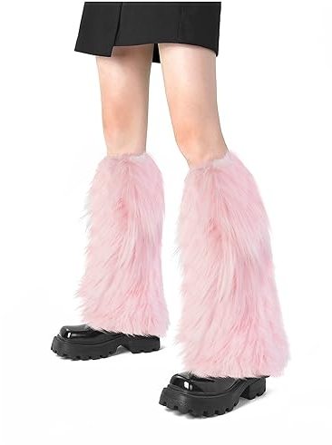 XEPST Faux Fur Fuzzy Leg Warmers Furry Boot Covers for Women, Warm Fuzzy Boot Cuff Boot Sleeves Y2k Leg Warmers for Party Costumes - Pink