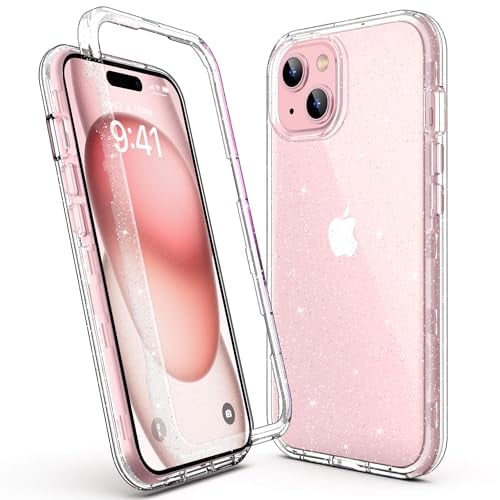 ULAK Shockproof for iPhone 15 Case, Glitter Heavy Duty Dual Layer Bumper Cover Transparent Protective Phone Case Compatible with iPhone 15 6.1 inch (NO SCREEN PROTECTOR) - Clear Glitter
