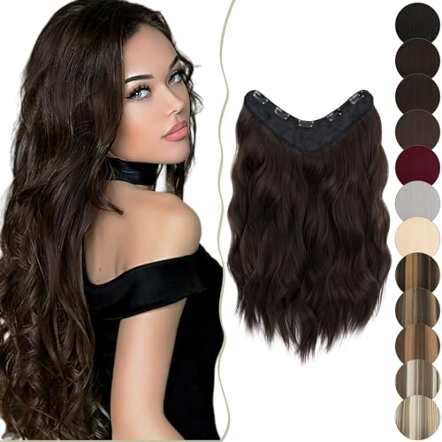 SEGO 45 cm Clip in Extensions 1 Teiliges SET 5 Clips U-FÖRMIG wie Echthaar Haarverlängerungen Haarteile Gewellt lockig günstig für Voller Kopf 160g Dunkelbraun