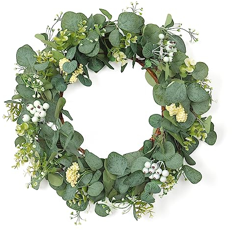 UXORSN Artificial Eucalyptus Wreaths for Front Door 52cm Spring Door Wreath with Big Berries Green Leaves Large Greenery Wreaths for Wall Window Farmhouse Garden Outdoor Decor