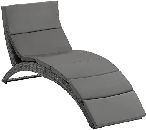 Outsunny Tumbona Plegable con colchón de Alto Confort en Metal y Resina Tejida - Gris