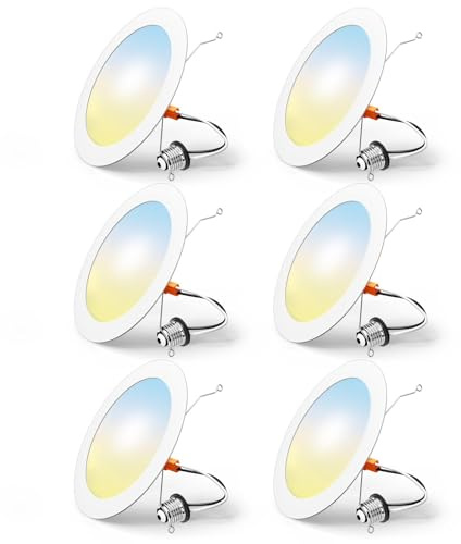 FREELICHT 6 Pack Retrofit LED Recessed Lighting 6 Inch, Selectable 2700K/3000K/4000K/5000K/6000K, Dimmable Flat LED Can Lights, 10W=110W, 1000LM, IC & Damp Rated, ETL & FCC, White