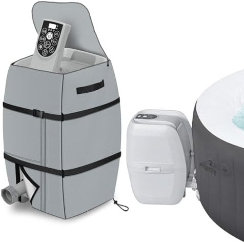 Whirlpool-Pumpenabdeckung, Spa-Heizpumpenabdeckung, Whirlpool-isolierte Aufblasbare Badewannenpumpenabdeckung, 420D Oxford-Stoff, Wasserdicht, Staubdicht, für Wanne/Pool im Freien (Grau)