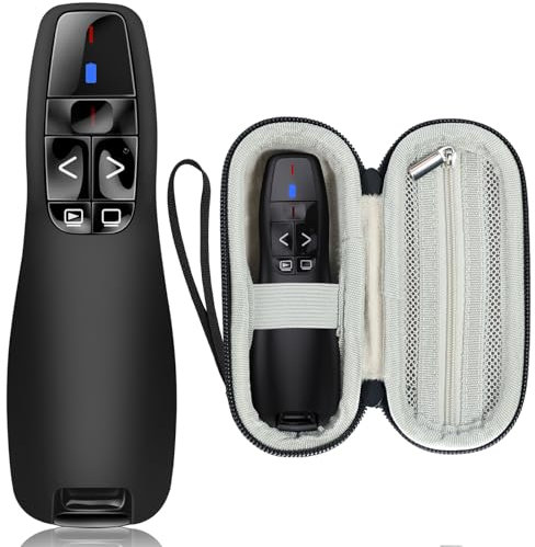 HELLCOOL Presenter mit Tasche, 2.4 GHz Wireless Presenter Verbindung via USB-Empfänger, 15m Reichweite, Roter Presenter, Fernbedienung Präsentation für Windows und Mac/PowerPoint/Keynote/Google Slides
