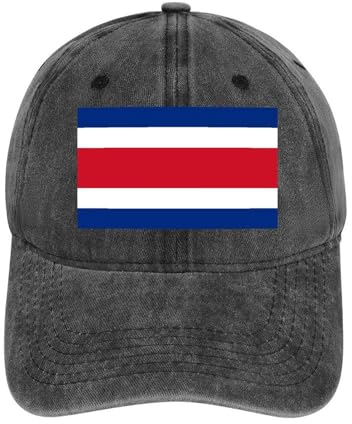 Baseball-Cap Mit Costa Rica-Flagge, Baumwoll-Baseball-Cap Für Herren – Klassisches, Verstellbares 6-Panel-Baseball-Cap, Baseball-Cap Aus Gewaschenem Denim, Trucker-Cap, Schwarz, Einheitsgröße