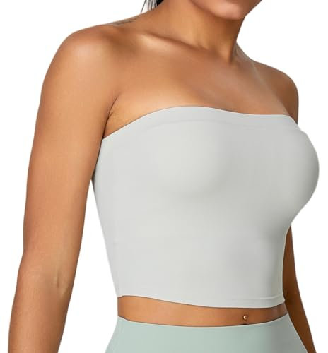 AIEOE Sport BH Gepolsterter Damen Crop Tops Tube Top Trägerlos BH Bandeau Top Rückenfrei Bralette Fitness Yoga Tanktop Workout Laufshirts S Weiß
