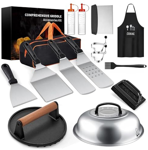 16 Pièces Ustensiles Barbecue Acier Inoxydable, Kit Barbecue, avec Bouteilles à Brosse Turner et Sac de Transport, idée pour Les grillades en Plein air, Le teppanyaki et Le Camping