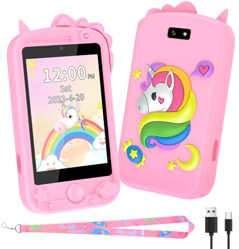 Kinder Handy, Kinder Kamera, Kinder Smartphone, Kinderhandy Spielzeug Mit Telefonkarte, Mit 28 Spiele Anruf SOS Kamera Musik Wecker. Einhorn-Geschenkspielzeug 3-9 Jahre Geschenke (Rosa)