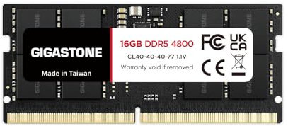 【DDR5 RAM】GIGASTONE 16GB Kit DDR5 4800MHz PC5-38400 CL 40-40-40-77 1.1V SODIMM 262pin Unbuffered Non ECC ideale Laptop Portatile alta prestazione Memoria Upgrade