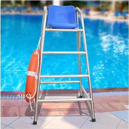 Sedia da bagnino in acciaio inox, alta 150 cm, resistente, per adulti, per piscina, patio, spiaggia, lago, capacità 299,4 kg