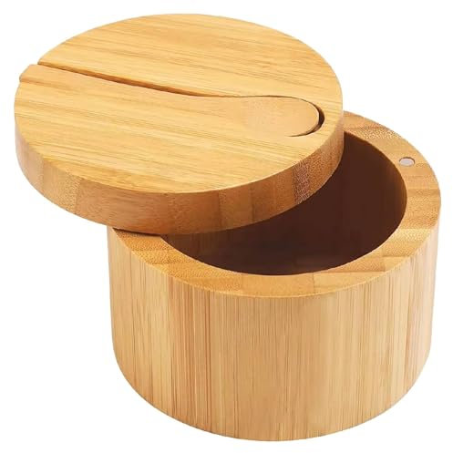 Nybhyjka salero con tapa, recipientes de sal para encimera | Cuchara incluida Saleros Salero - Caja de sal para encimera, salero de madera para sal de mesa, sal Gourmet, especias, pimienta, azúcar