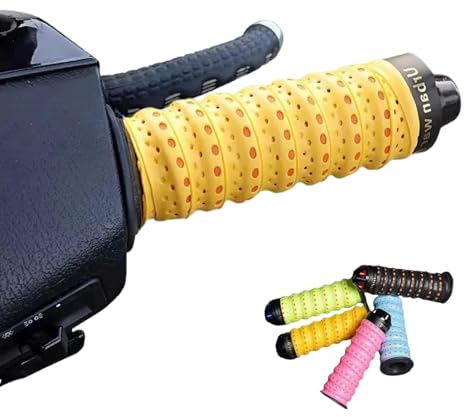 2PCS Non-slip Soft Silicone Grip Tape for Motorcycle Handlebars, Durable PU Handle Wrap with Breathable Pressure Point Design, Anti-Slip Bar Tape for Motorcycles, Bicycles & Gym Equipment (C-Yellow)