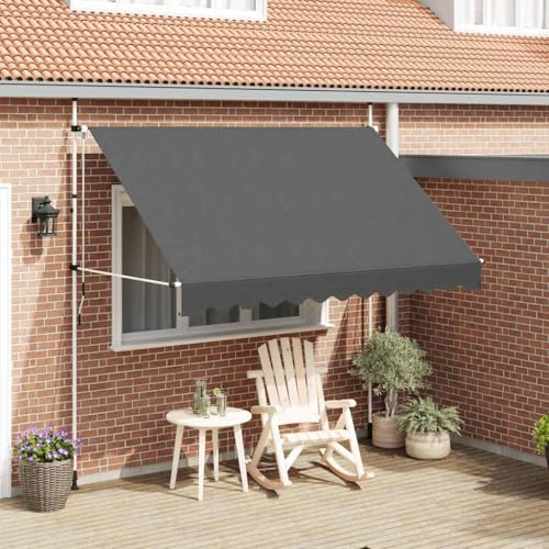 Manuelle Markise, einziehbar, wasserdicht, für Terrasse, Balkon, Garten, mit Stahlgestell und PU-Beschichtung, Sonnensegel aus Polyester, UV-beständig und schmutzabweisend, mit Kurbel