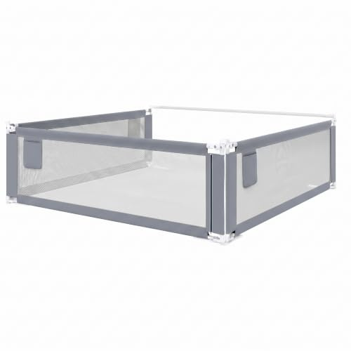 Bellabino Drina Boxspring Bettgitter 3er-Set 200 cm, Hellgrau, mit Gurt | Rausfallschutz, Baby Bettumrandung 64-95 cm höhenverstellbar, Bettgitter mit Seitentasche, Bettrausfallschutz Kinderbett