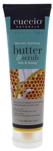 Cuccio Naturale Butter Scrub - Exfoliates And Hydrates - For Softer, Radiant Looking Skin - Infuses Moisture Into Dry Skin - Non-Oily 24 Hour Hydration - Creamy - Milk And Honey - 4 Oz