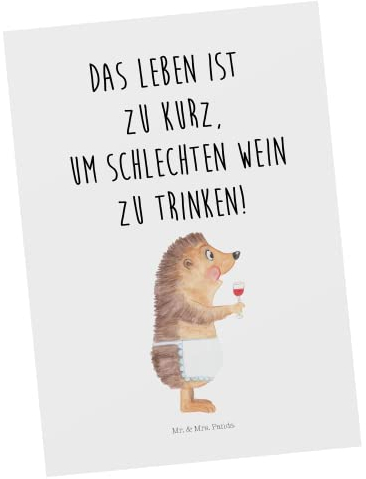 Mr. & Mrs. Panda Postkarte Igel Wein - Geschenk, Geburtstagskarte, Gute Laune, Tiere, Ansichtskarten, Einladung, Geschenk Weintrinker,