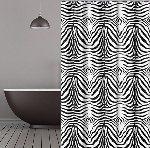 TEXTIL DUSCHVORHANG 180x200 cm ZEBRA INKL. DUSCHVORHANGRINGE SCHWARZ WEISS